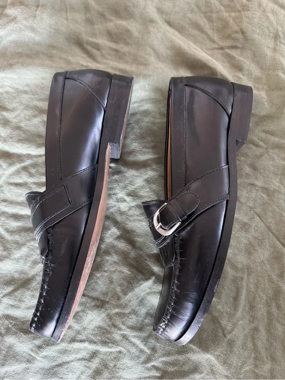 Men’s Black Leather Kiltie Buckle Loafers